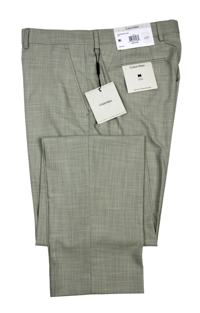 Calvin Klein Dress Pants Mens 34x32 Taupe Jace Slim Fit Stretch Flat Front